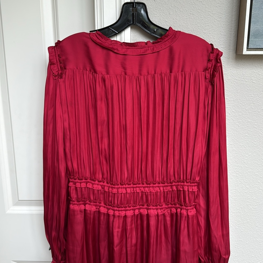 NWT The Kooples Red Ruched Long-sleeved Mini Dress w/ Elastic Waist - US 8 - Picture 8 of 11